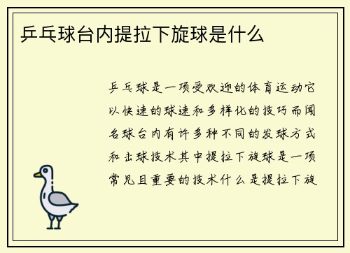 乒乓球台内提拉下旋球是什么